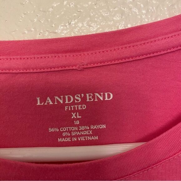 Lands End crew neck fitted cotton rayon long sleeve top shirt barbie pink XL - Picture 5 of 7